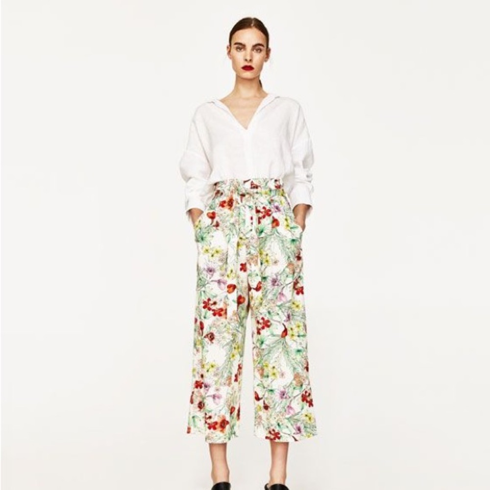 Zara Multicolor Floral Wide-Leg  Size S